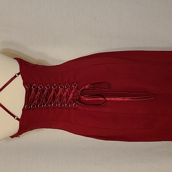 Express Red Spaghetti Strap Lace-up Back Dress - Picture 10 of 16